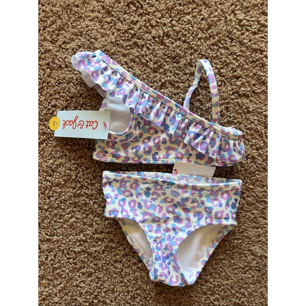 Target Cat & Jack Purple Animal Print Ruffle Swim Bathing Suit Bikini 12M NWT